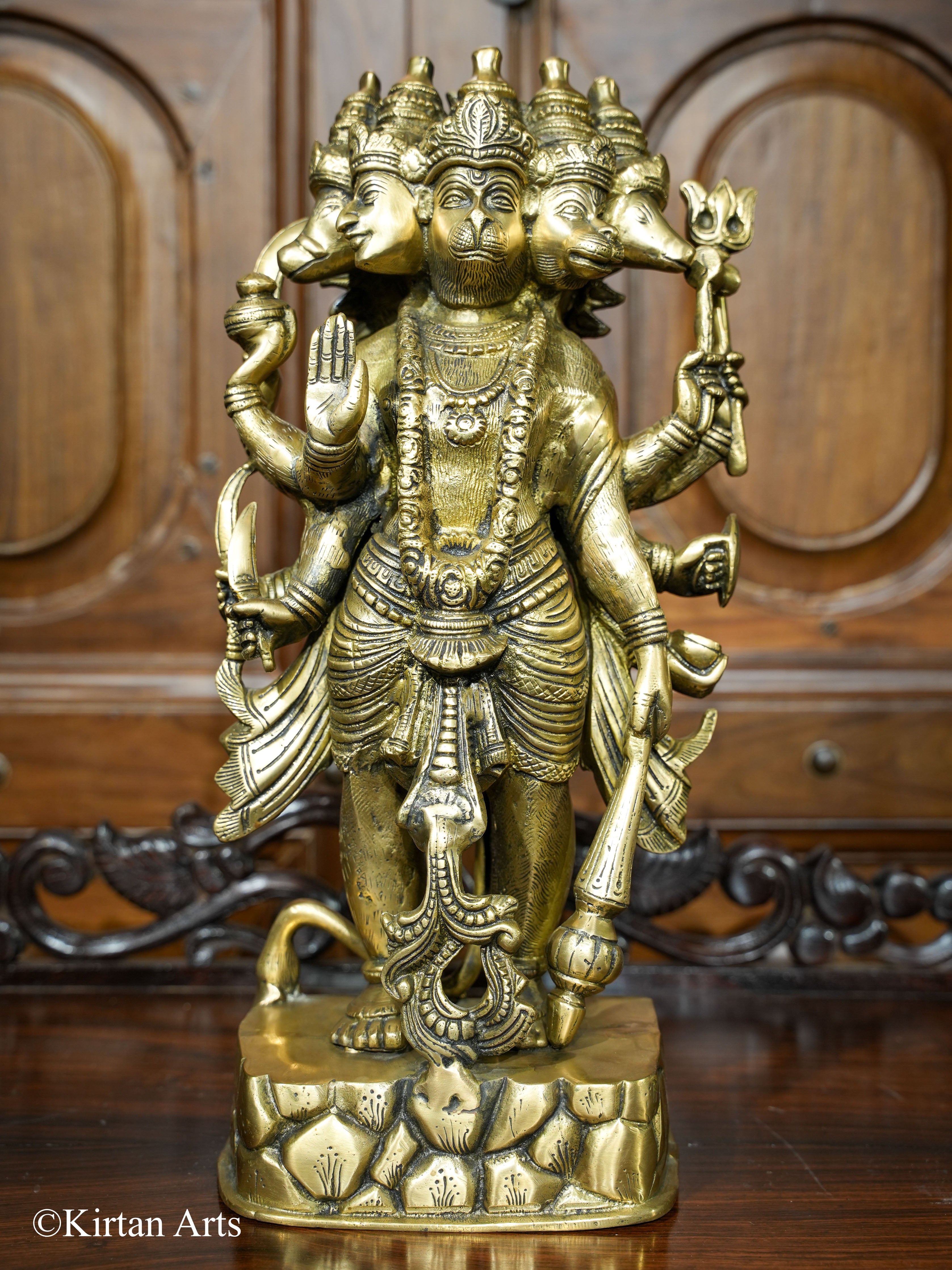 Brass Panchmukhi Lord Hanuman Antique Finish 17" – Kirtan Arts