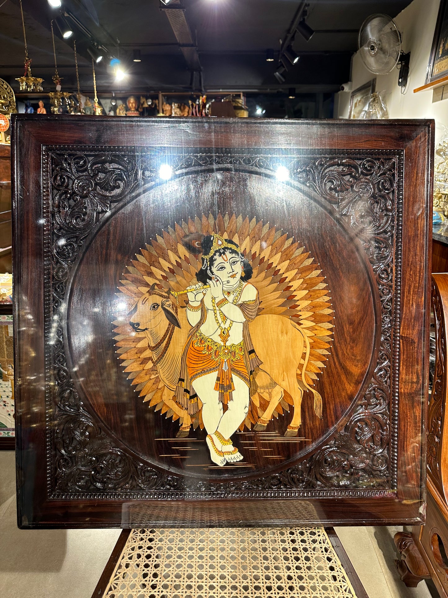 Lord Krishna Rosewood Inlay Panel