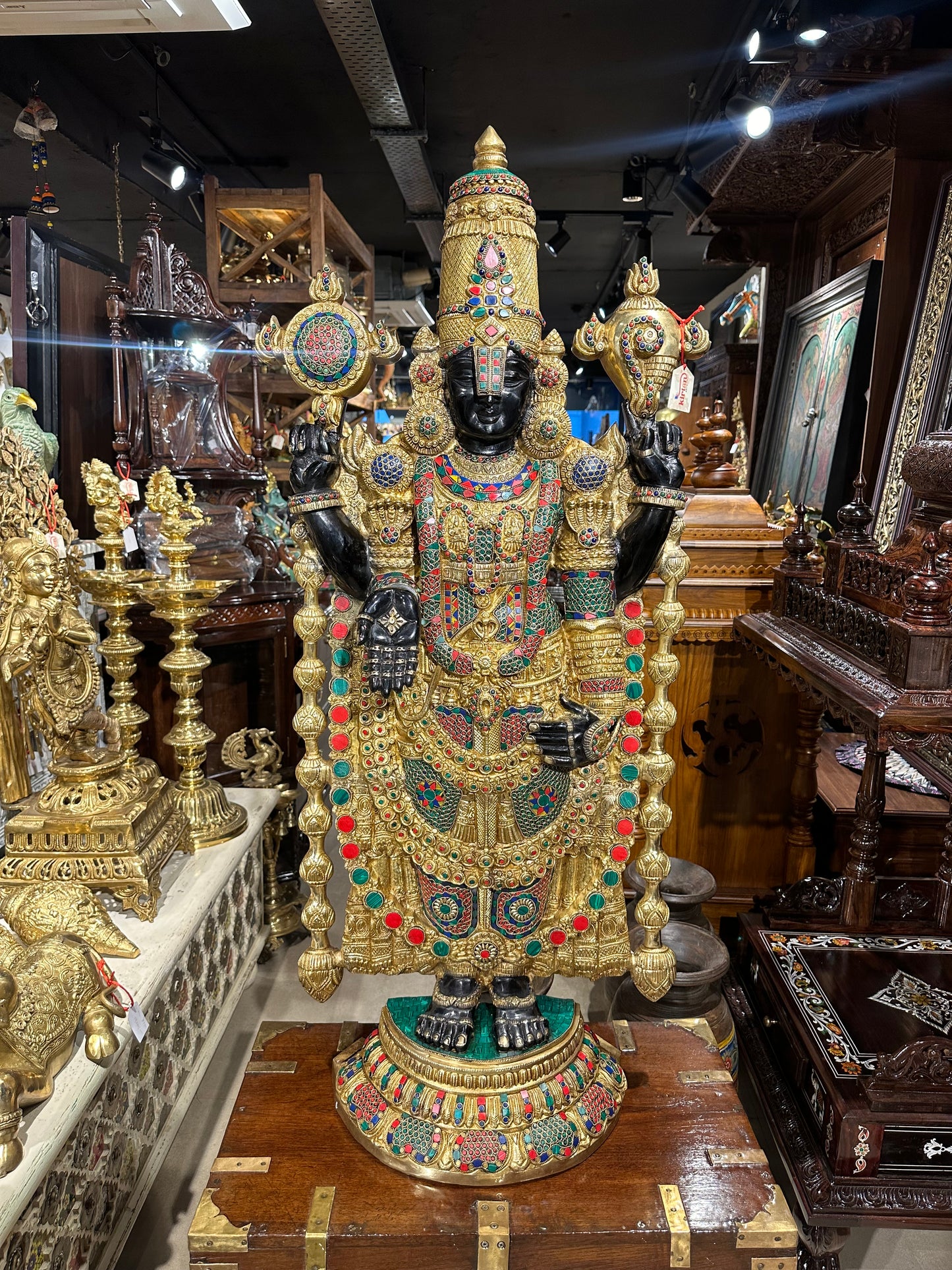 Brass Tirupati Balaji Idol | Lord Venkateswara | Stonework |48 Inches