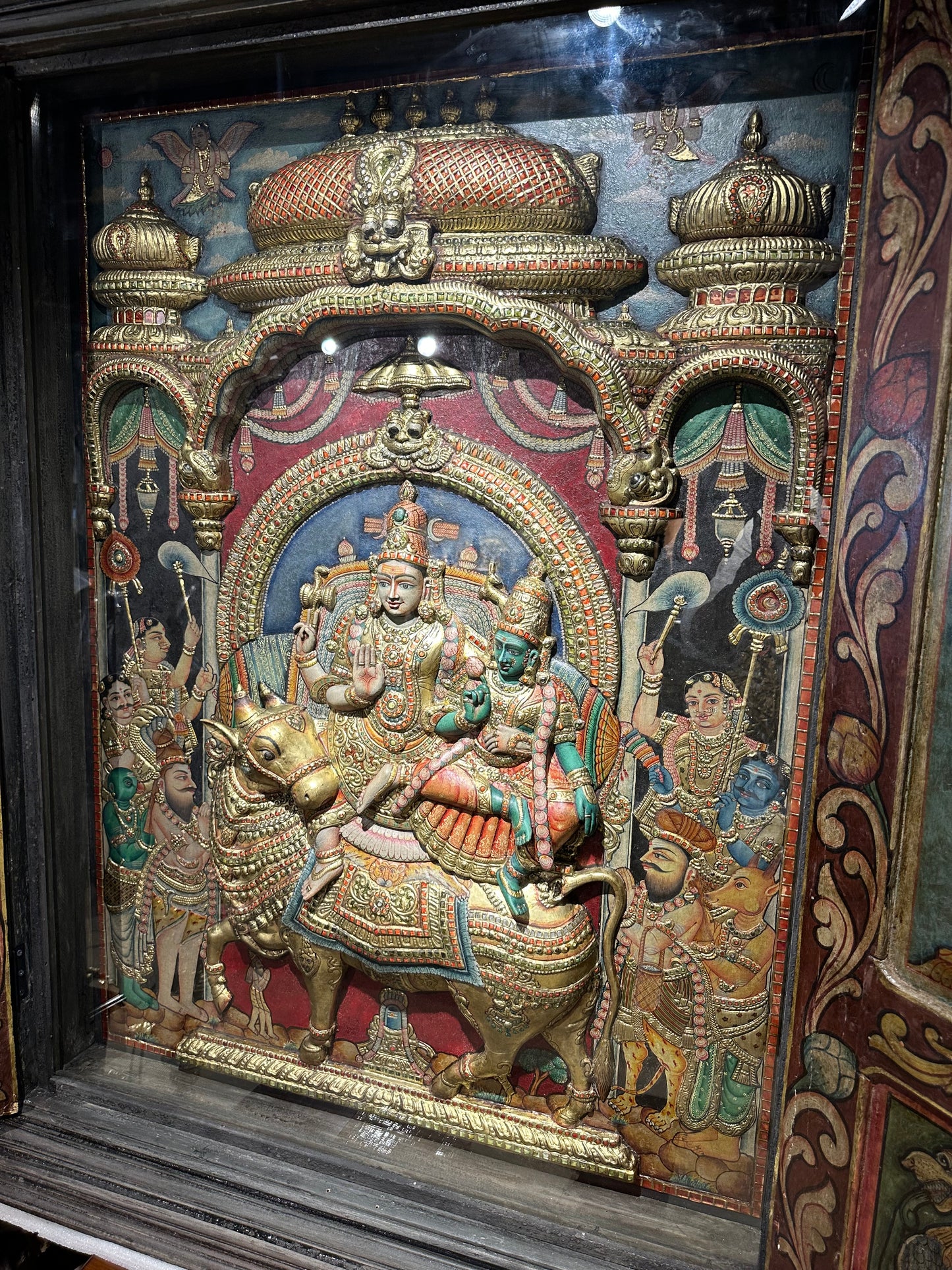 Lord Shiva and Parvati Tanjore with Art Doors 3.5x4.5 ft