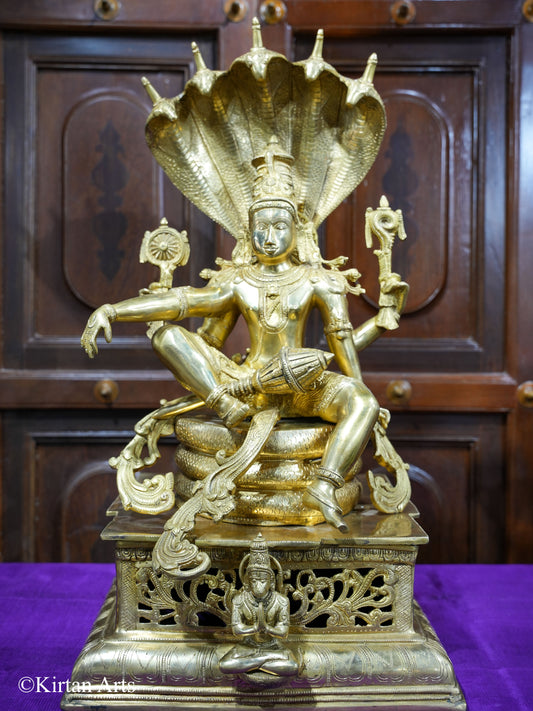Brass Lord Vishnu seated on SeshNag 28"