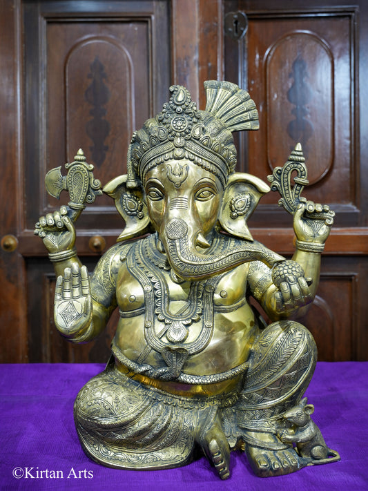 Brass Ganesha Seated Antique Finish 21"