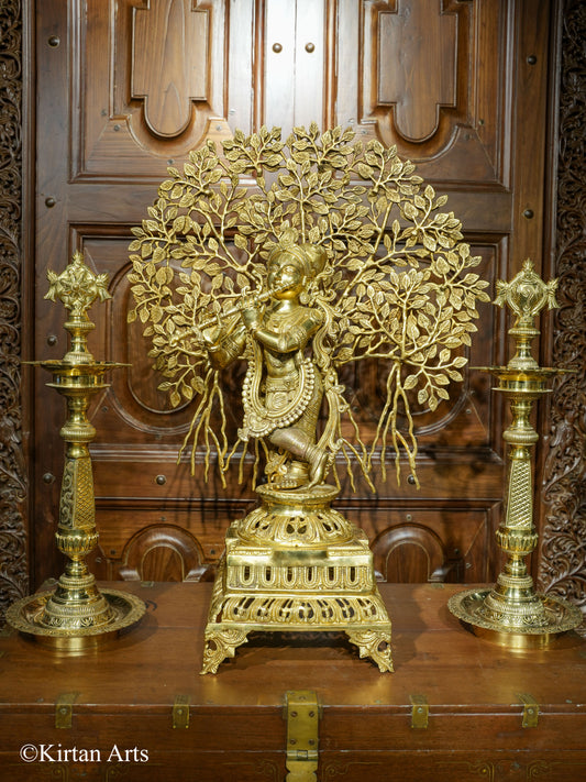 Brass Lord Krishna with Kalpavriskha tree 33"