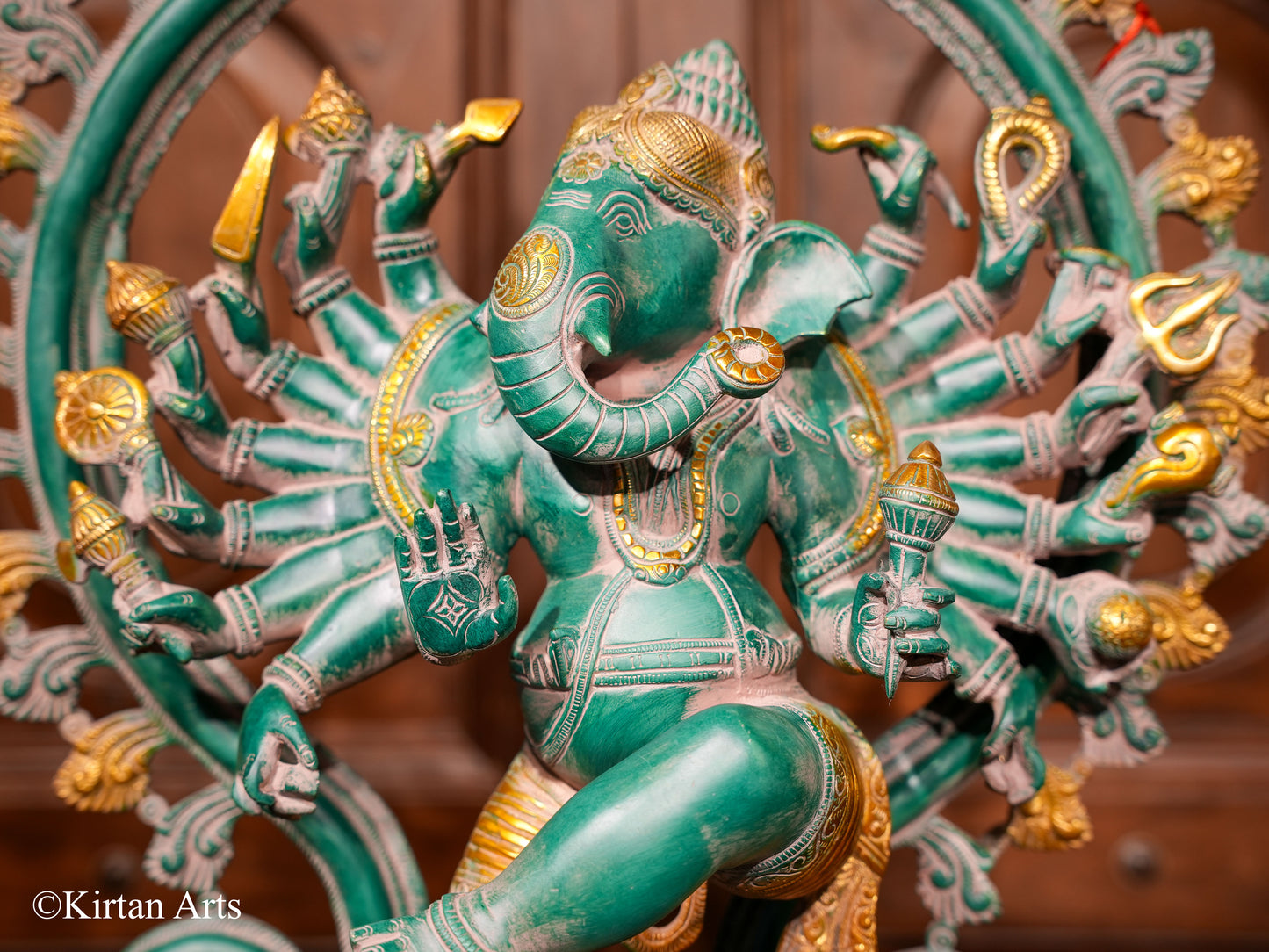 Brass Lord Ganesha 16 Hand Antique Finish 26"