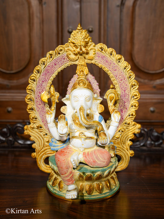 Brass Lord Ganesha with Prabhavali Multi Color 14"