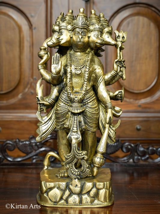 Brass Panchmukhi Lord Hanuman Antique Finish 17"