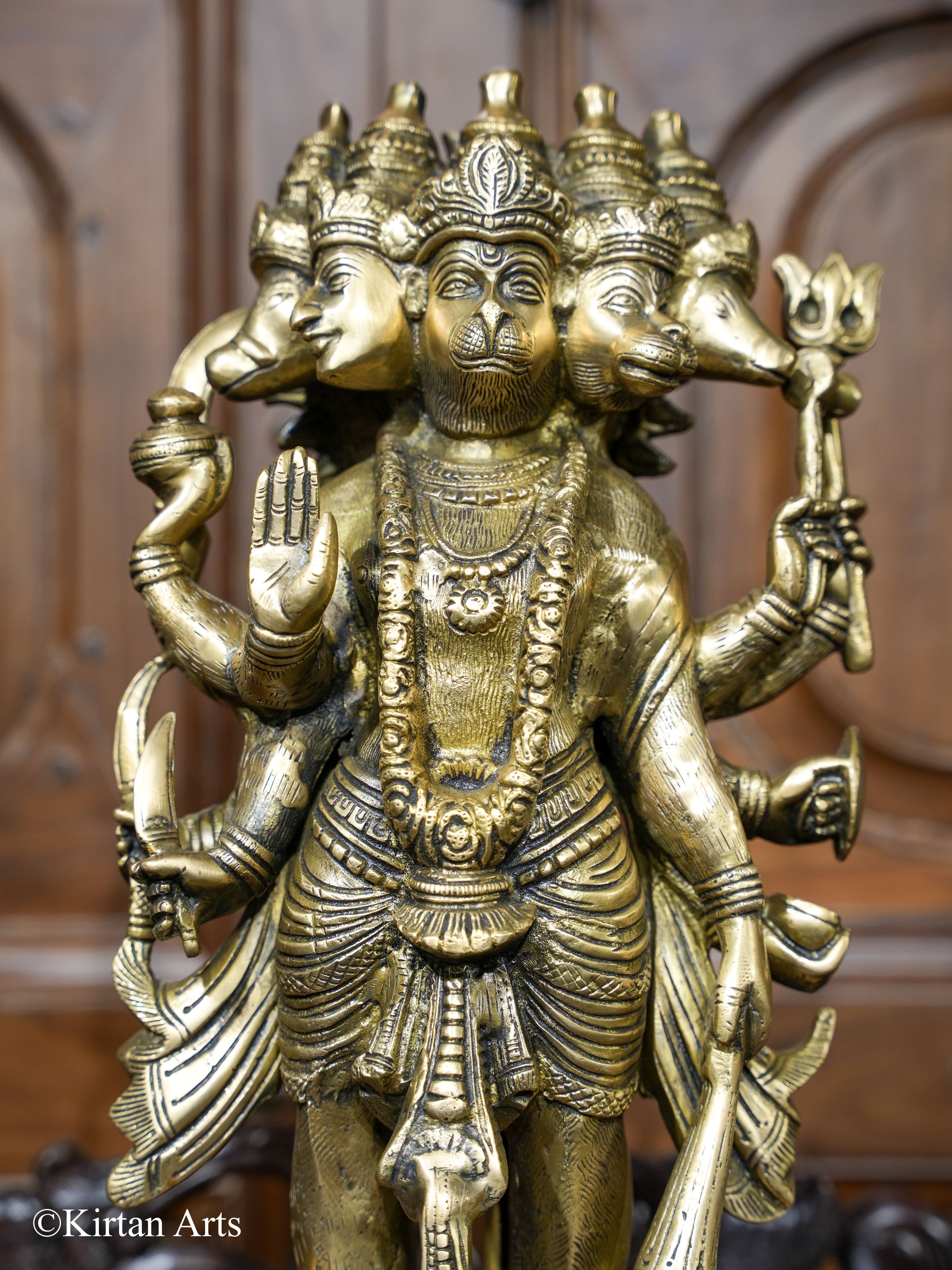 Brass Panchmukhi Lord Hanuman Antique Finish 17" – Kirtan Arts