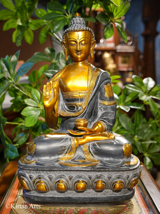 Brass Buddha Grey Gold Antique Finish 16"