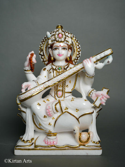 Marble Saraswati Devi 12"