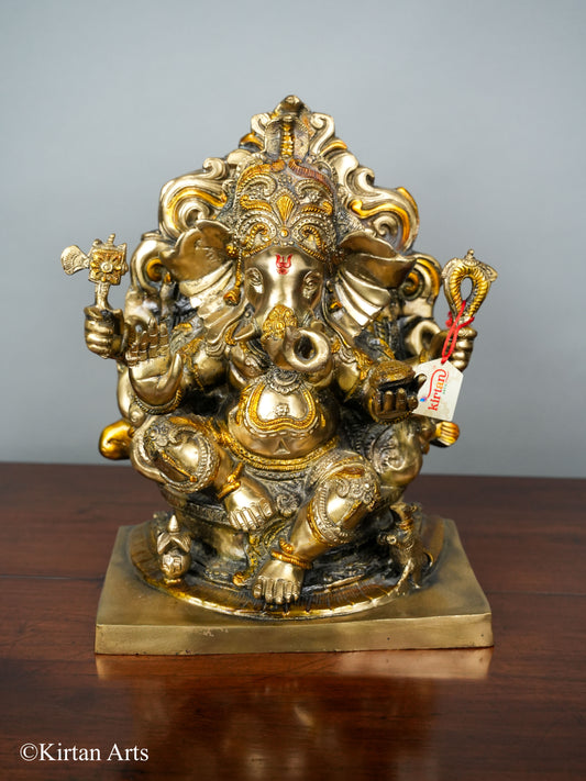 Brass Ganesha with Arch Triple Color 16.5"