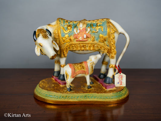 Brass Cow with Calf (Kamdhenu) Multi Color 10.5"