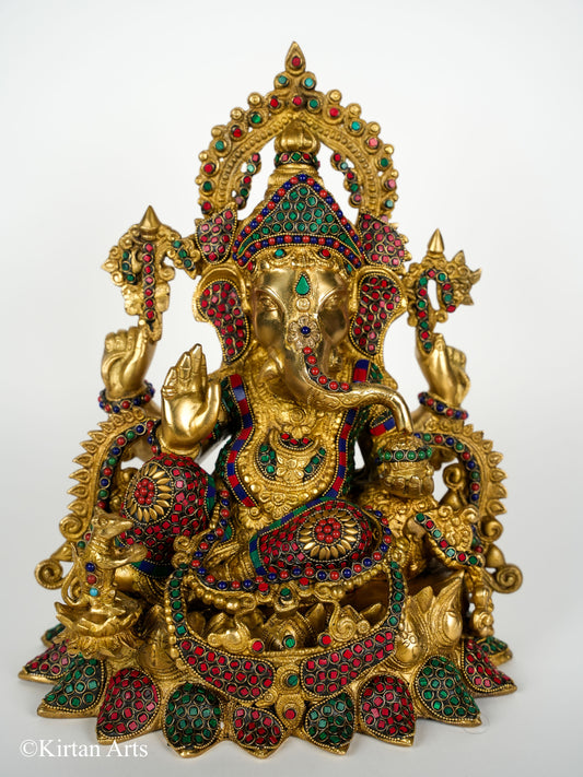 Brass Ganesha Stonework 16"