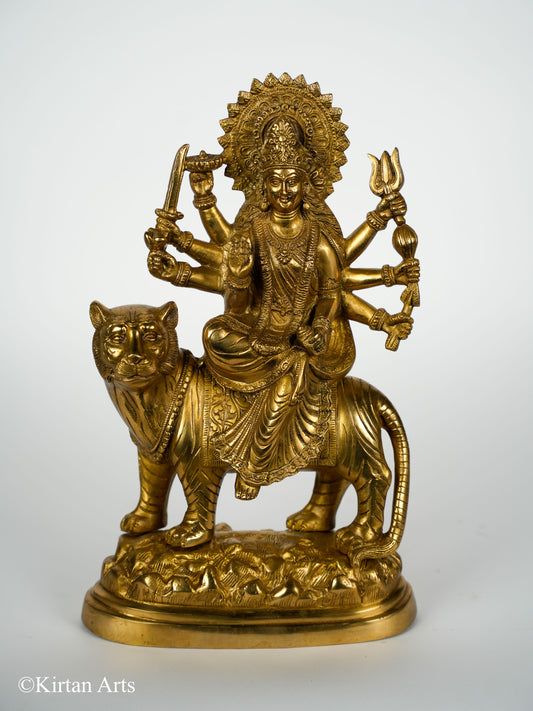 Brass Durga on Tiger 15"