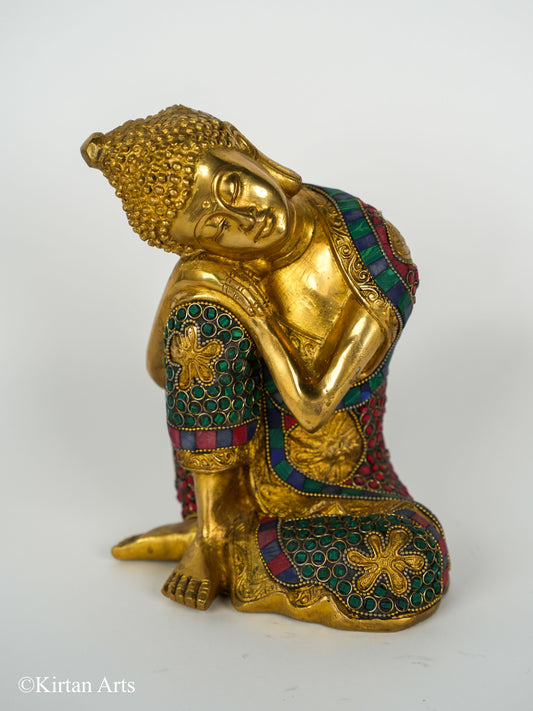 Brass Buddha Sitting Stonework 11"