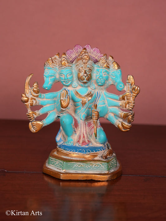 Brass Panchmukhi Hanuman Blue Antique Finish 7"