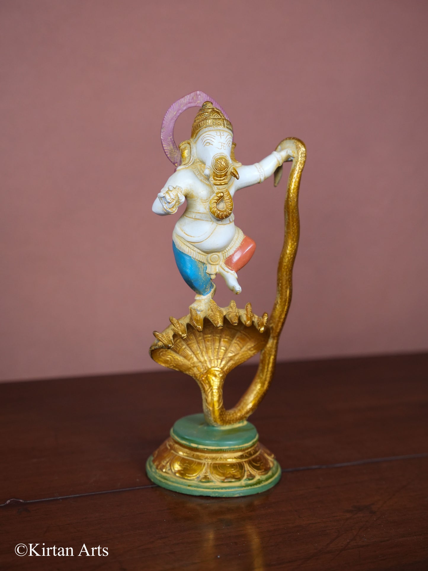 Brass Ganesha on Snake Multicolor finish 12"