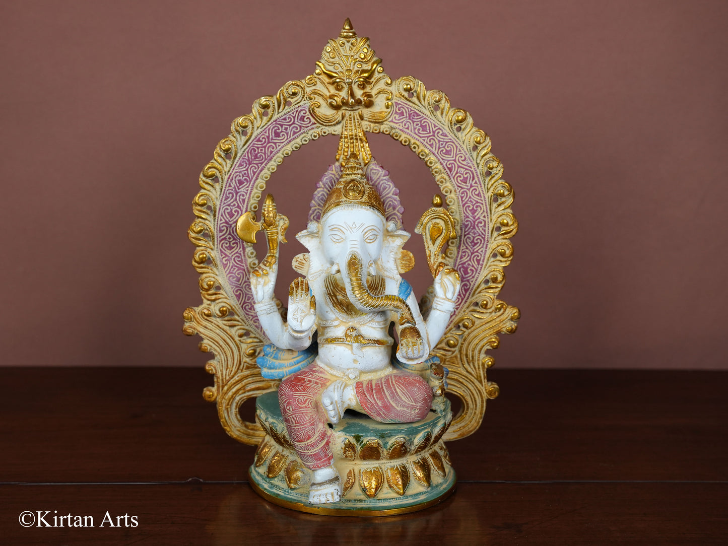 Brass Ganesha with Prabhavali Multicolor Finish 14"