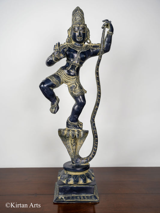 Brass Lord Krishna on Snake Stone Finish 30"