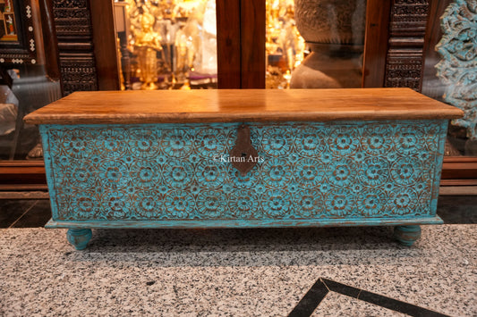 Wooden Chest/Trunk | Carved | Blue Distress Finish