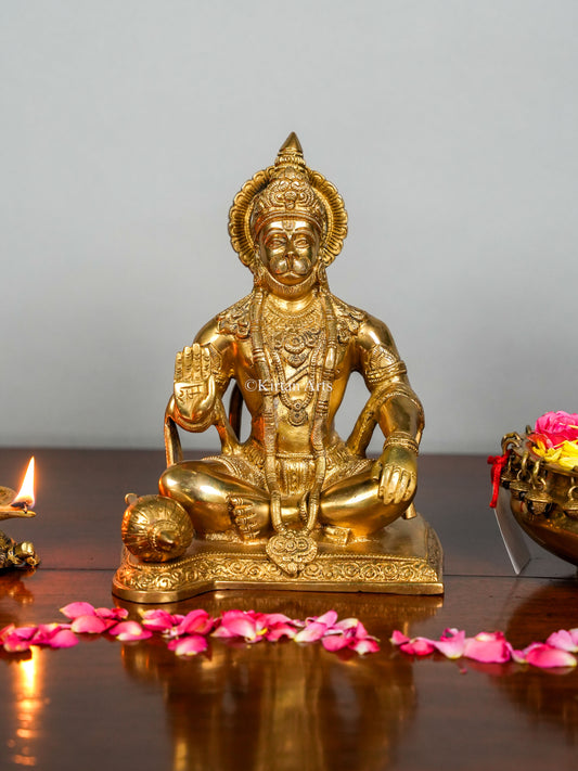 Brass Lord Hanuman Sitting 9"