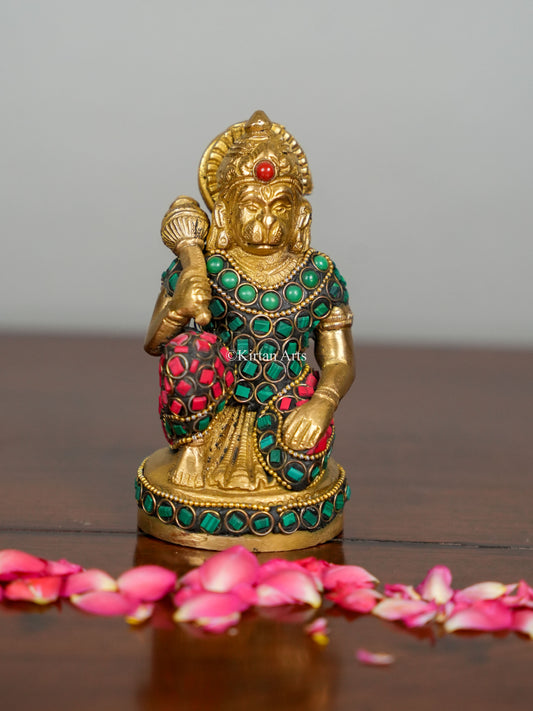 Brass Lord Hanuman Stonework 4.5"