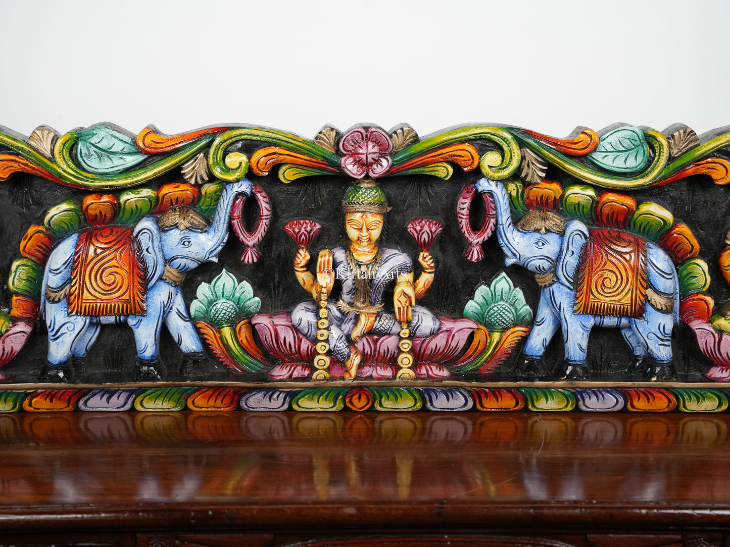 48" Gaja Lakshmi Wooden Panel with Ganesha and Saraswati | Hand Carved