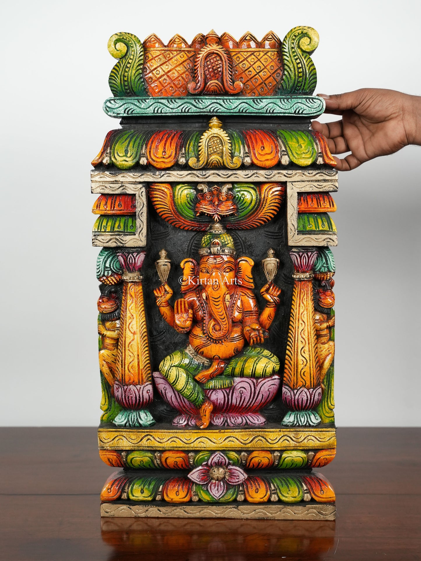 24" Wooden Ganesh Wall Bracket Gopuram | Painted