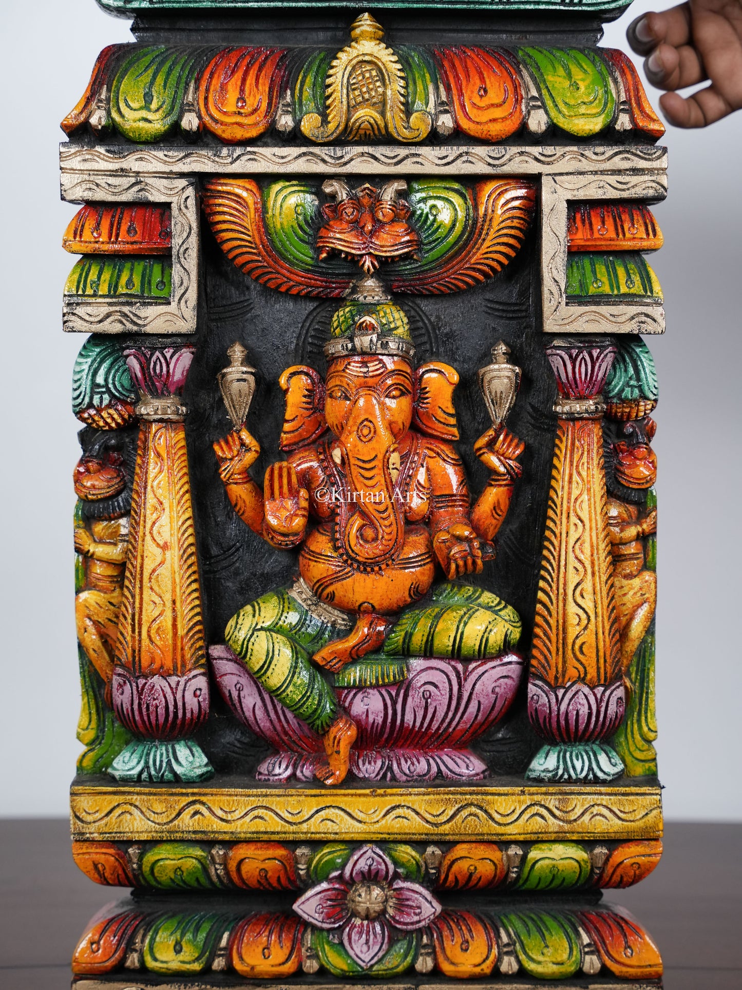 24" Wooden Ganesh Wall Bracket Gopuram | Painted