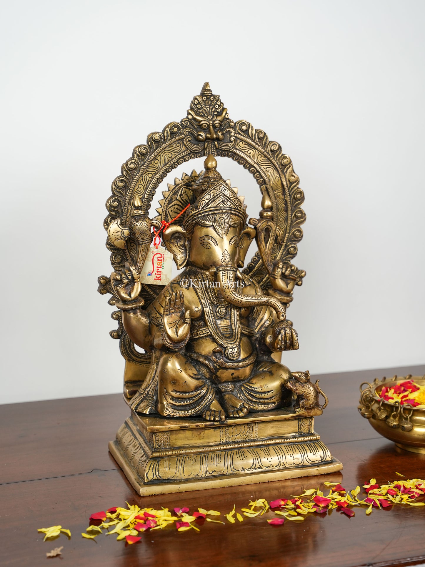 Brass Ganesha With Prabhavali | 17" | Antique Finish