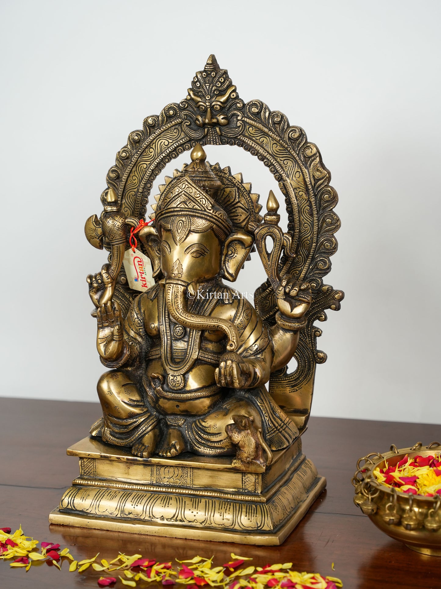 Brass Ganesha With Prabhavali | 17" | Antique Finish