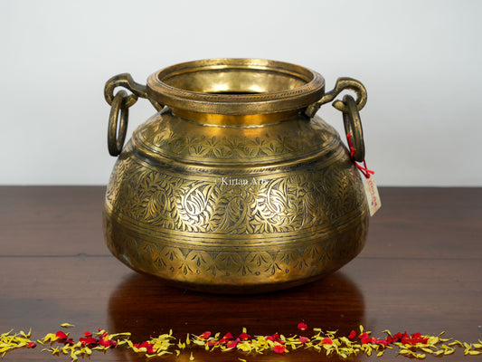 Carved Brass Planter/Pot | 10" | Antique Finish