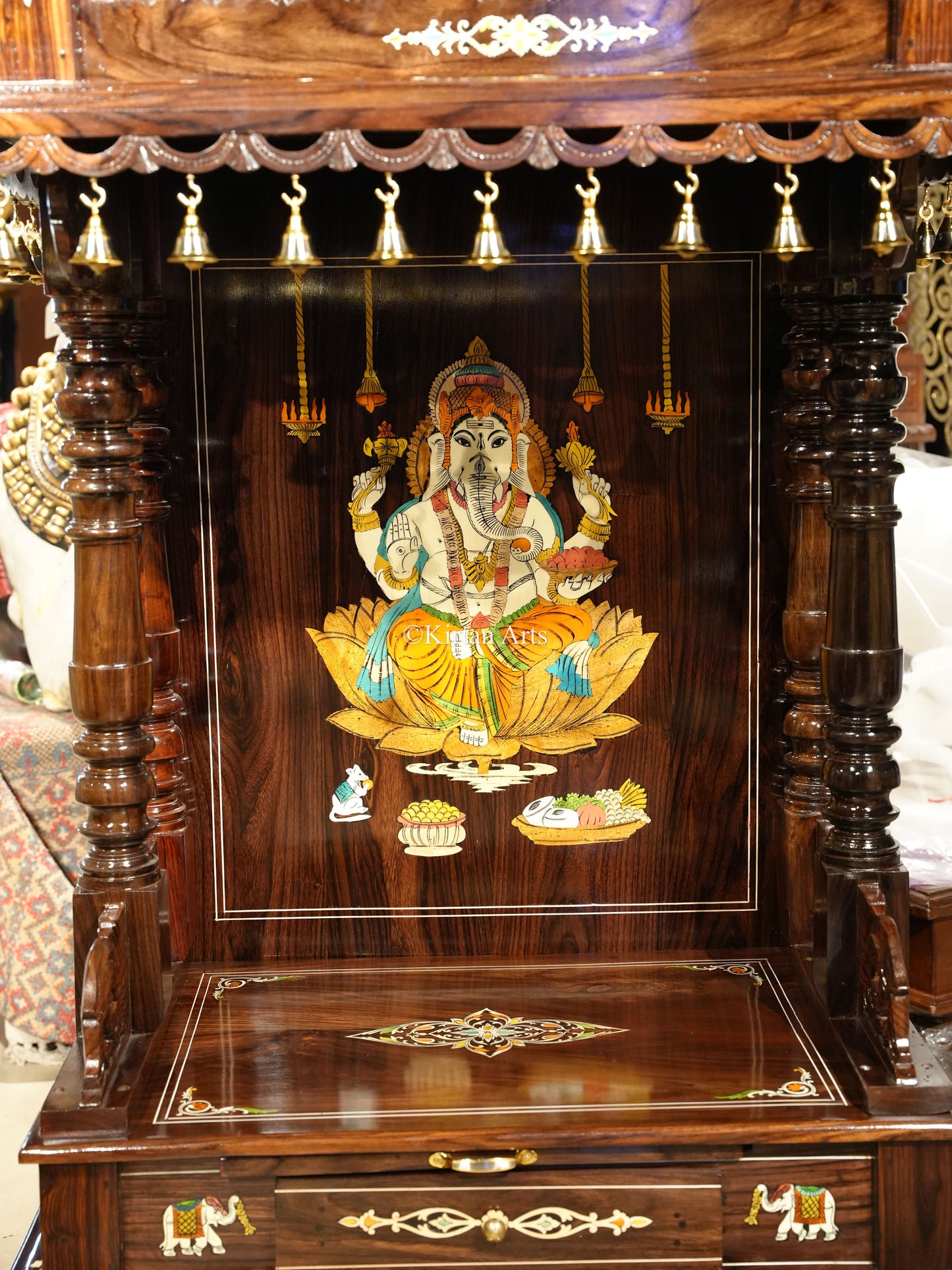 Rosewood Mandir 62" | 30x18 Inches | Lord Ganesha Inlay