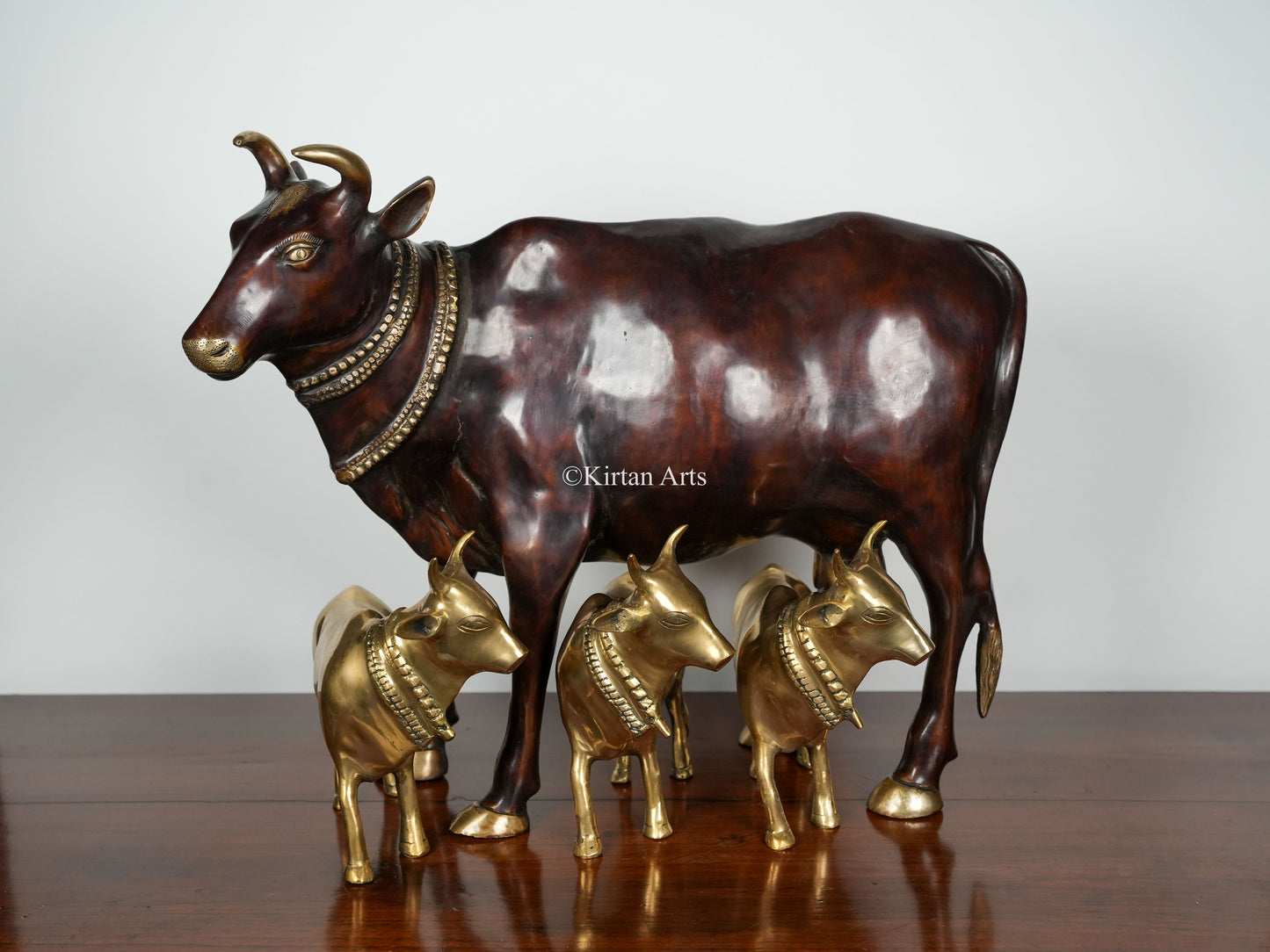 Brass Large Cow (Gomatha) With Three Calves  | Dual Tone Finish | 28"