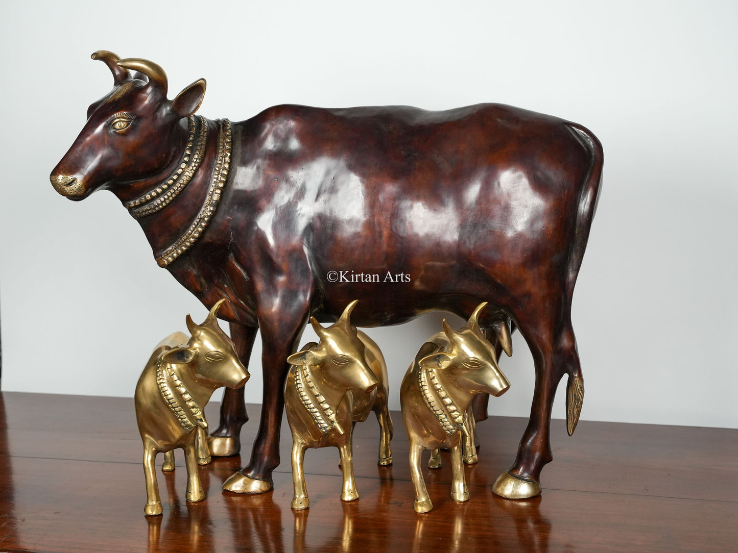 Brass Large Cow (Gomatha) With Three Calves  | Dual Tone Finish | 28"