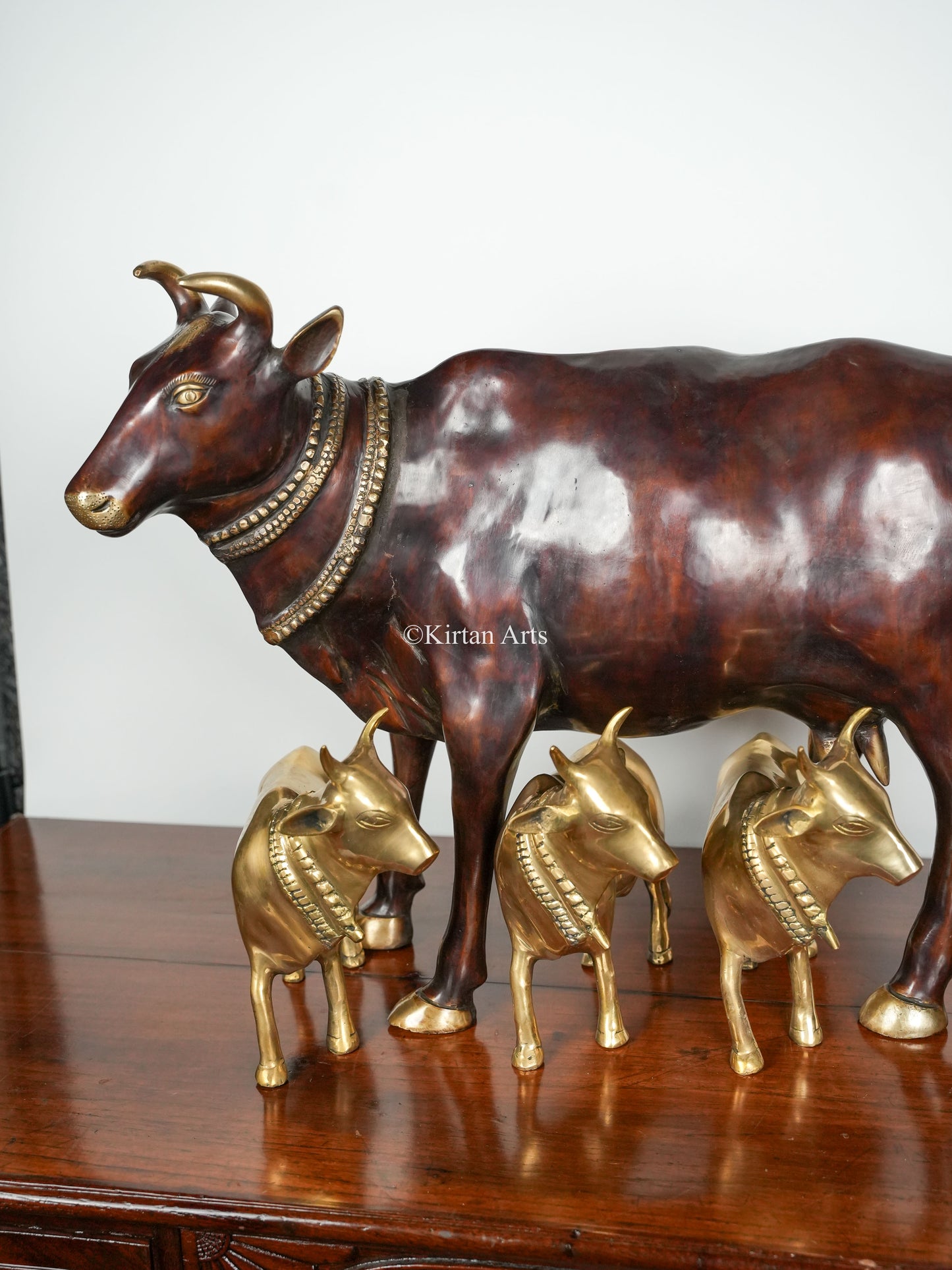 Brass Large Cow (Gomatha) With Three Calves  | Dual Tone Finish | 28"