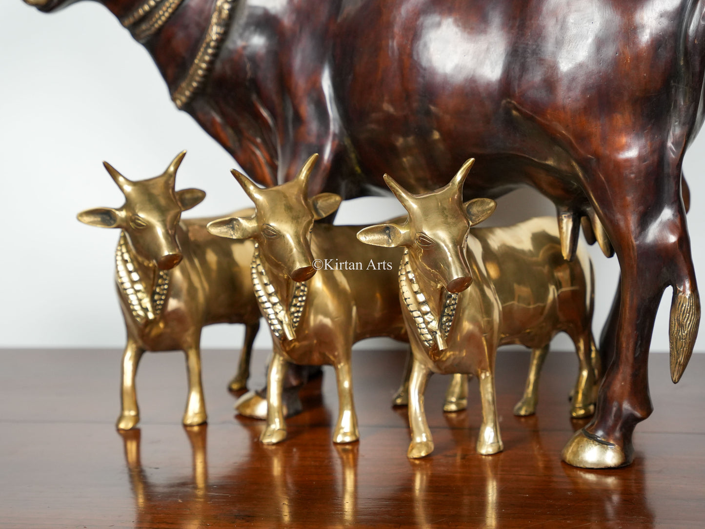 Brass Large Cow (Gomatha) With Three Calves  | Dual Tone Finish | 28"