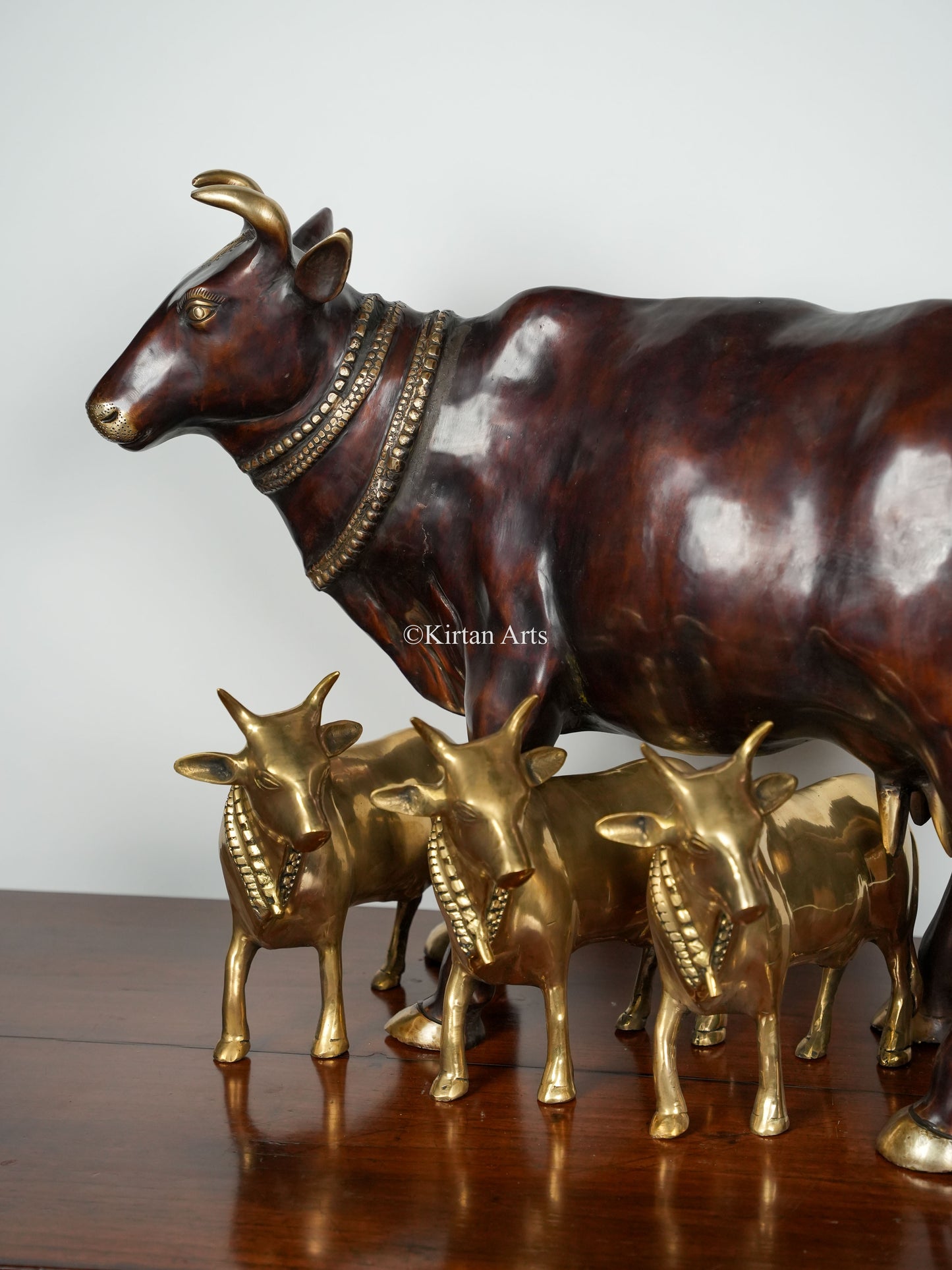 Brass Large Cow (Gomatha) With Three Calves  | Dual Tone Finish | 28"