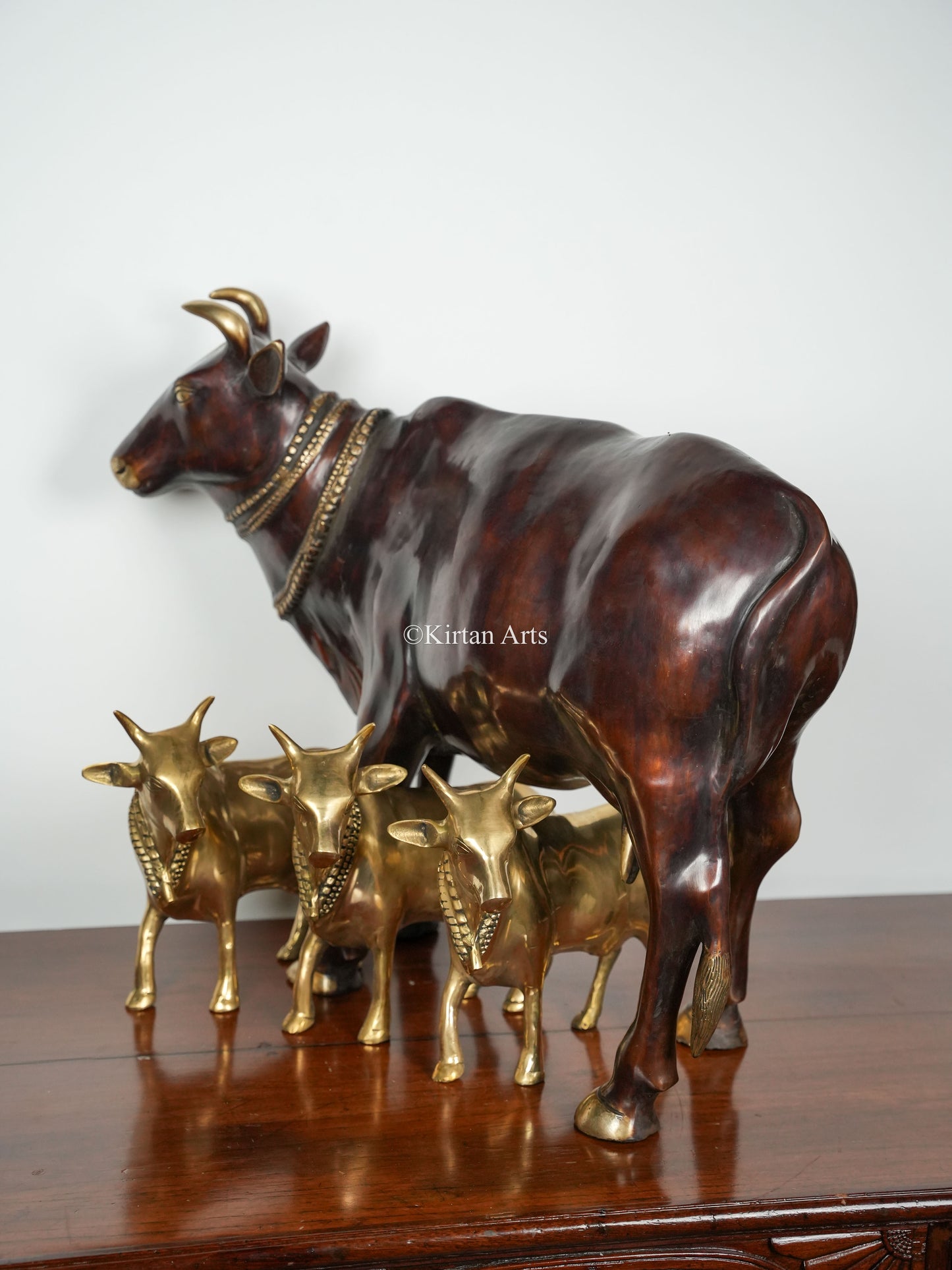 Brass Large Cow (Gomatha) With Three Calves  | Dual Tone Finish | 28"