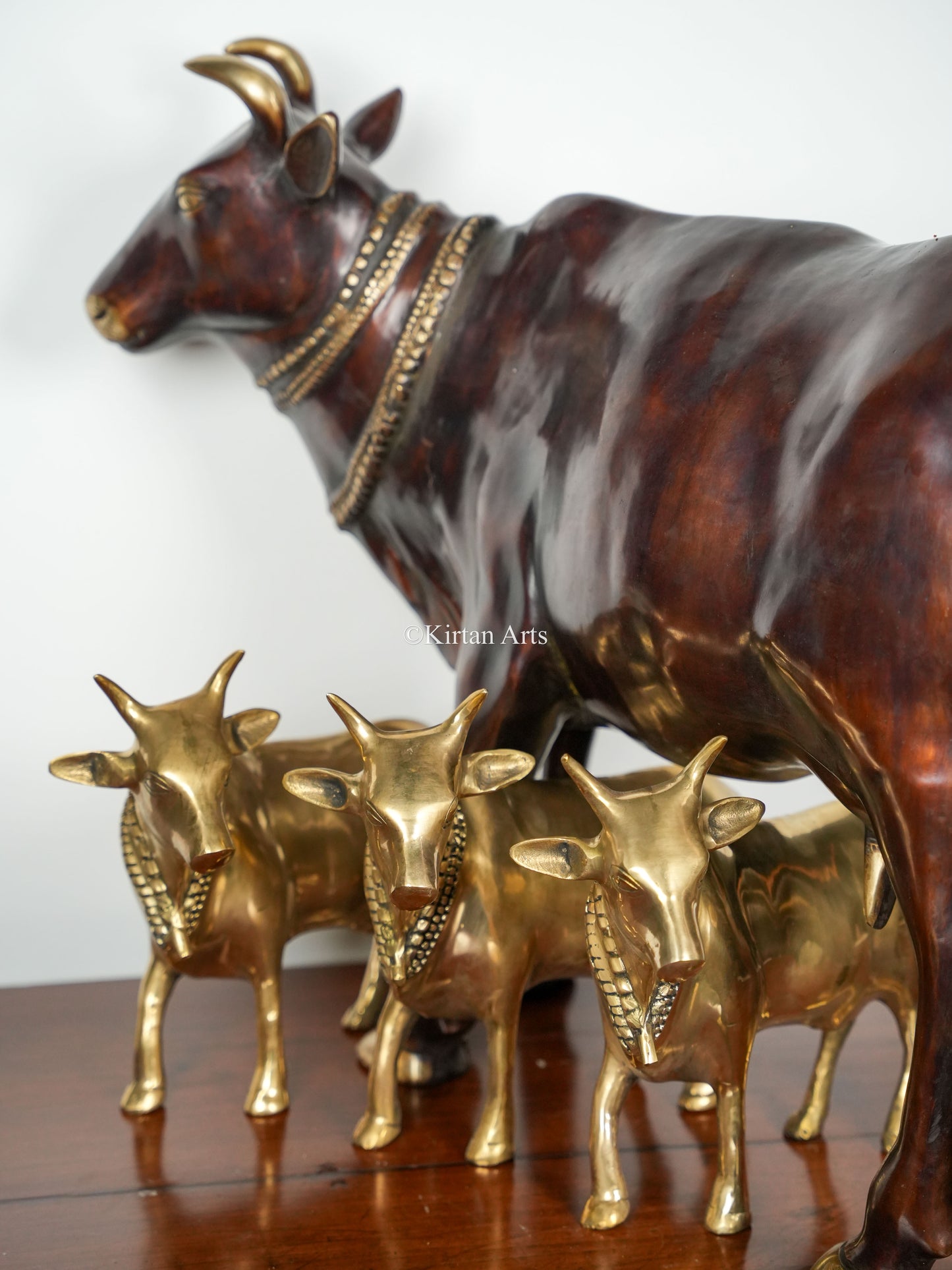 Brass Large Cow (Gomatha) With Three Calves  | Dual Tone Finish | 28"