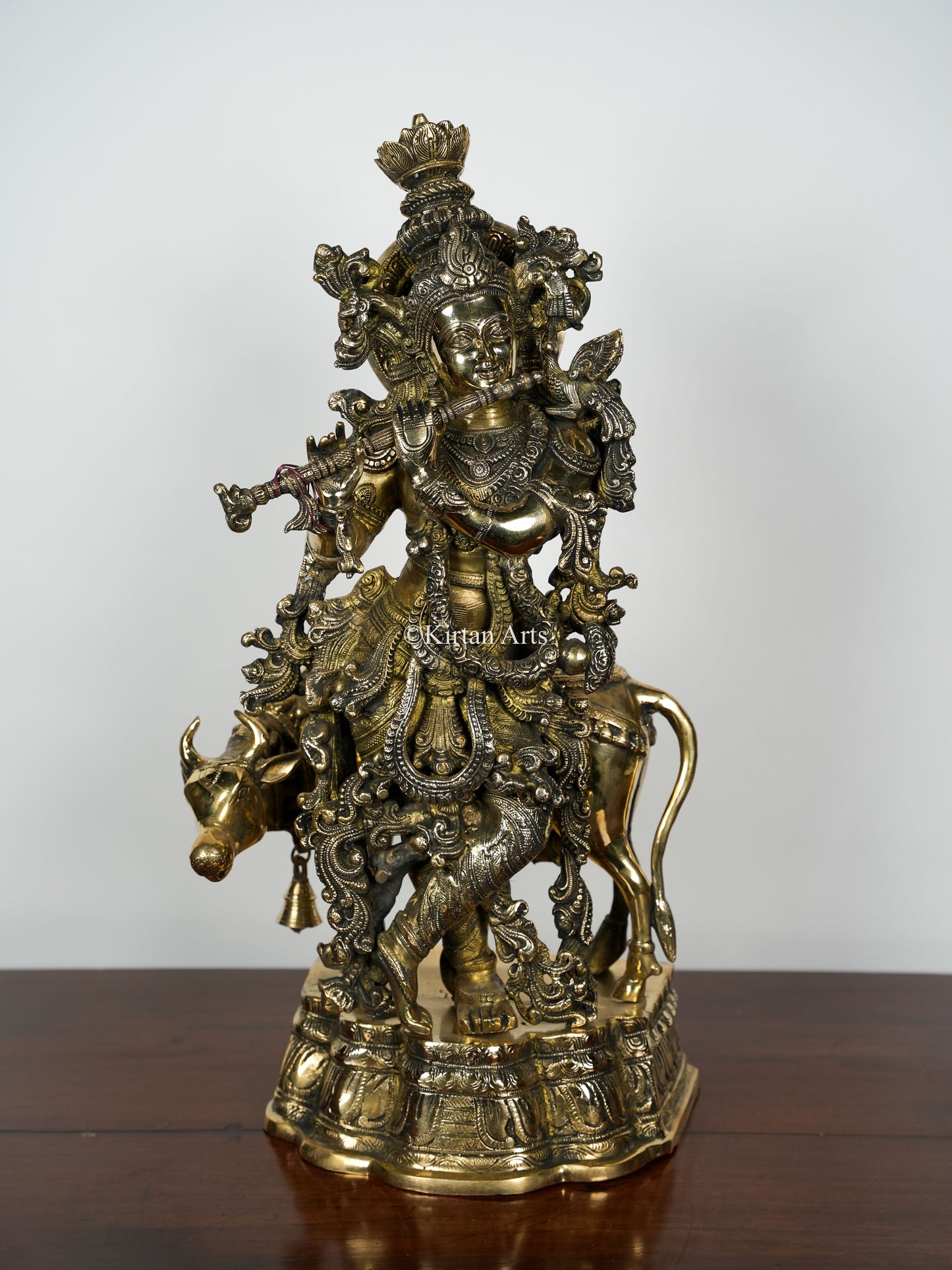 Brass Cow Krishna with Flute | 26"