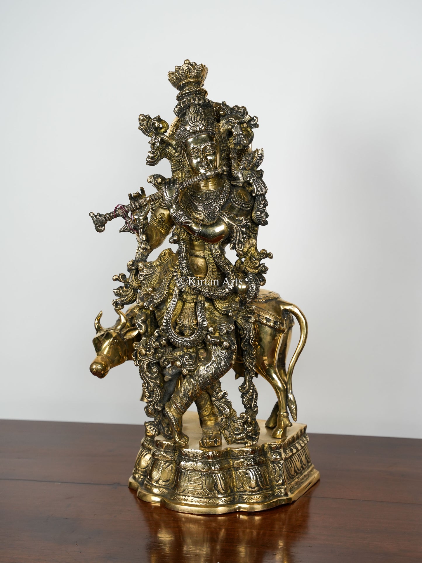 Brass Cow Krishna with Flute | 26"