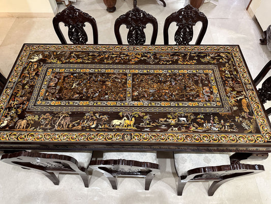 Rosewood Dining Table Forest Theme Inlay 8 Seater