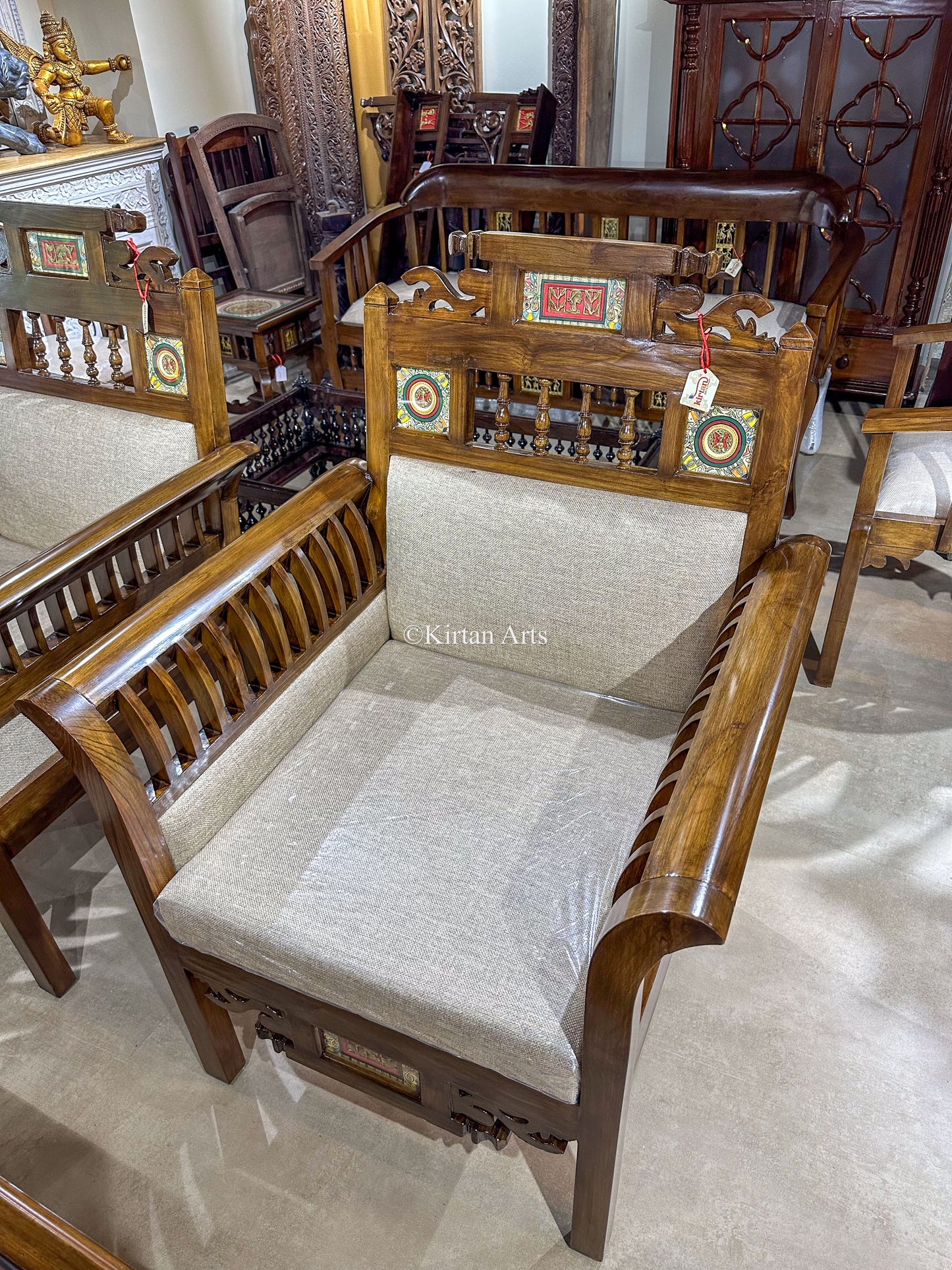 Teakwood Art Sofa Set (3+1+1+Center Table)