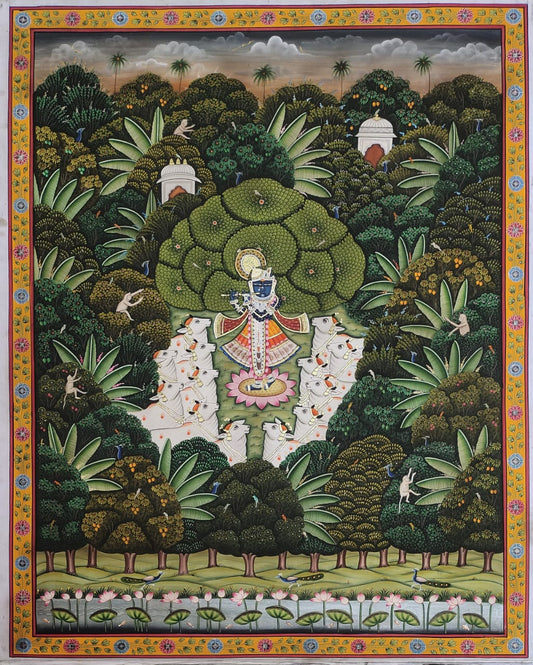 Shrinathji Forest Theme Pichwai Painting 3x4 ft