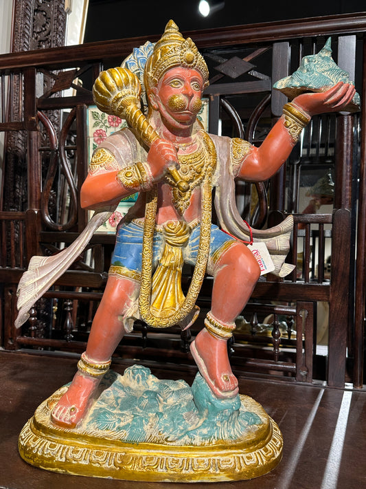 Brass Lord Hanuman with Pahad 25"