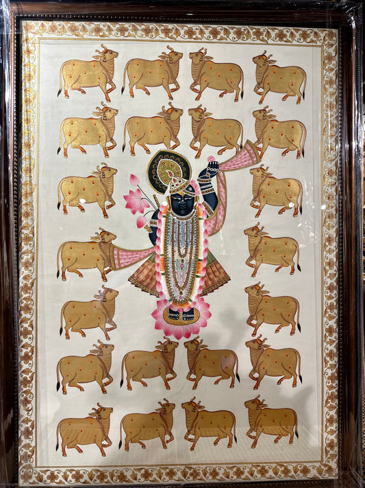 Shrinathji with Cows in Gold Pichwai 4x3ft